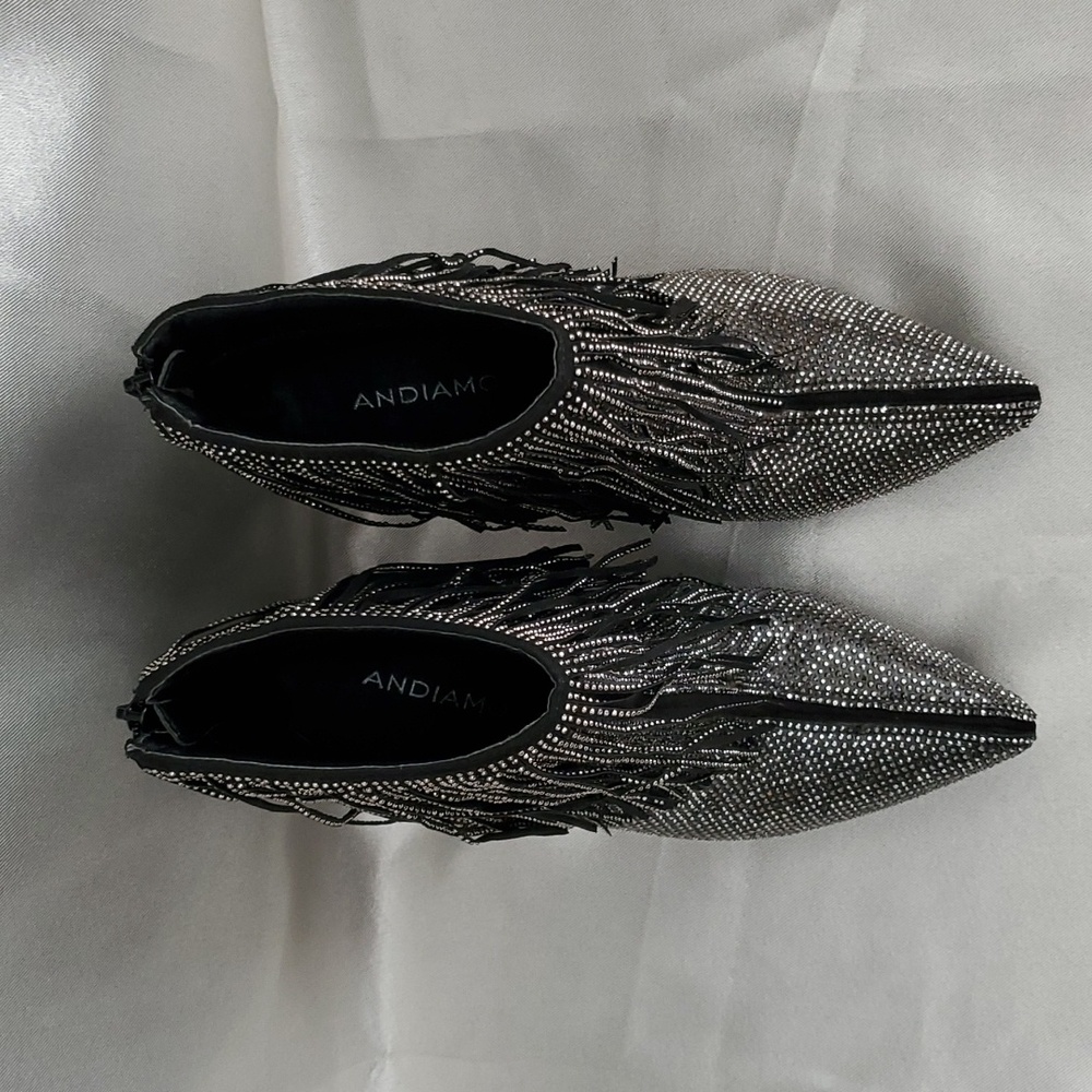 ANDIAMO Allover Rhinestone Fringe Sparkle Stiletto Booties WOMENS SIZE: 8M - Picture 4 of 11